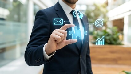 Businessman interacting with digital interface.