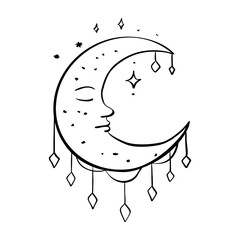 Monochrome magic and celestial symbol. Mystical silhouette of moon sign. Vector doodle illustration. Astrology esoteric aesthetics.