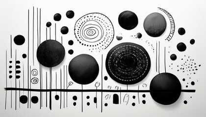 hand drawn black circles and shapes on white background abstract design