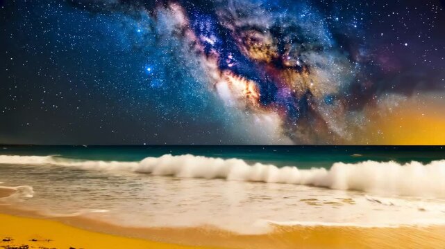 Waves roll smoothly onto the shore and recede The camera remains locked Sunlight glimmers across the water surface Cinematic realism 4K