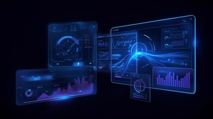 Fototapeta premium Futuristic Data Visualization and Interactive Digital Interface Display on Holographic Screens