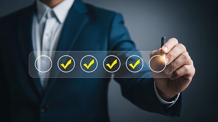 A professional checking off the final item on a digital checklist for task completion