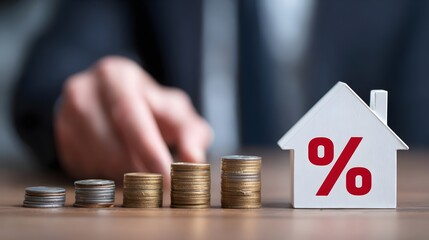 Businessman analyzing mortgage interest rates, housing price growth trends. Concept: Interest rates, mortgage loans, real estate market analysis, economic growth inflation, macroeconomics, income, pro