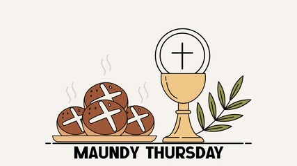 Animated Maundy Thursday Illustration of Holy Communion Bread and Chalice