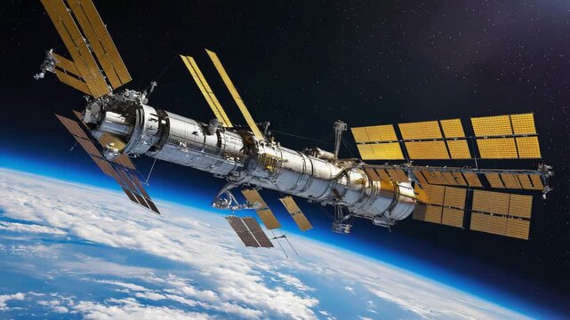 Atmospheric Space Station Flyby with Slow Left Pan and Cinematic Realism