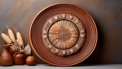 artistic circular composition with wood clay and woven textures symbolizing unity and culture for native american heritage day