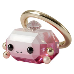 A Cute Sparkling Pink Gemstone Character with Gold Halo