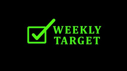 Glowing checking ticking mark with marker on the checkbox along weekly target typography, 4k footage. Target achieved, checklist item.4k video animation.