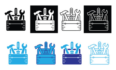 Toolbox icon set, Repair tools symbol, Hardware tool box sign vector illustration on transparent background
