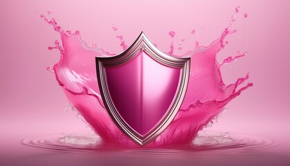 vibrant pink splash with a shiny shield on a soft pink background perfect for illustrating protection safety and creativity in design projects