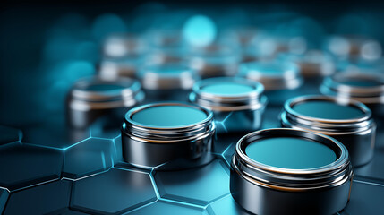 Abstract arrangement of polished metal components in geometric network, product launch presentation, UI/UX mockups design, data visualization dashboards, holographic interface elements,