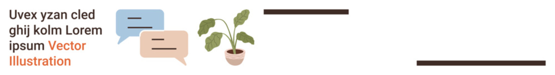 Fototapeta premium Communication, design, minimalism, nature, social media, decor concepts. Speech bubbles with text, a potted plant and minimalist lines on a white background. Communication and design elements