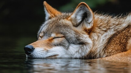 Obraz premium Sleepy coyote resting in water