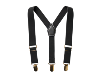 Pair of classic black suspenders with adjustable straps and metal clips, used for formal or casual outfit styling.
