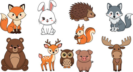 Fototapeta premium Animal vector set with cute forest and farm characters for childrens
