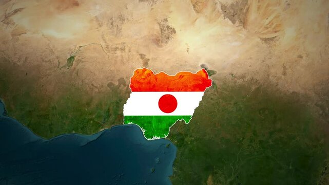 Satellite view of niger with its national flag prominently displayed