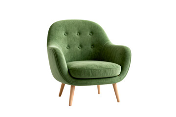 Fototapeta premium Vintage Green Armchair with Tufted Backrest and Wooden Legs