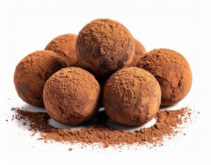 Delicious pile of rich chocolate truffles generously dusted with cocoa powder, creating a tempting and exquisite dessert perfect for any sweet occasion