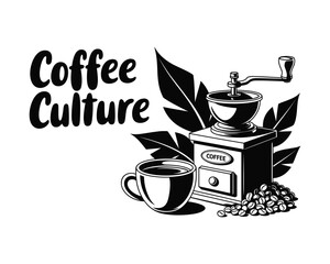 coffee culture with coffee grinder and cup