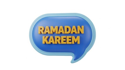 A blue speech bubble with the text 'Ramadan Kareem' in bold yellow letters