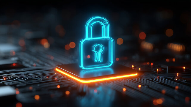 Glowing padlock icon on circuit board representing cybersecurity and data protection.
- Powered by Adobe
