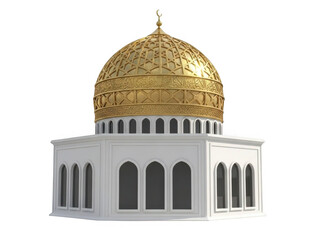 Golden dome mosque structure isolated on transparent background