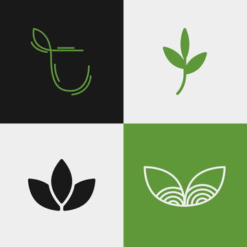 Simple Modern Tea Leaf Logo Bundle with Creative Style for Organic Beverage Brand, Cafe, and Natural Business Identity