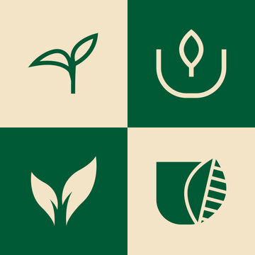 Simple Modern Tea Leaf Logo Bundle with Creative Style for Organic Beverage Brand, Cafe, and Natural Business Identity