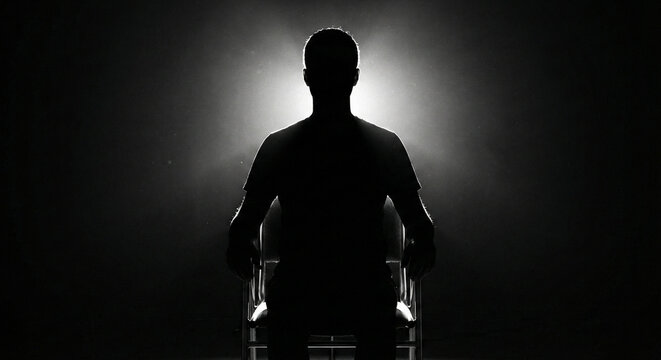 Silhouette of Man Sitting on Chair in Dark Room Light