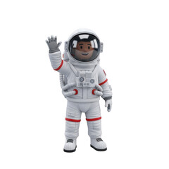 Astronaut waving in space suit isolated on transparent background