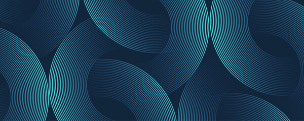 Modern digital abstract blue background with circular lines. Geometric stripe line art design for poster, brochure, cover, website, header, web banner, presentation