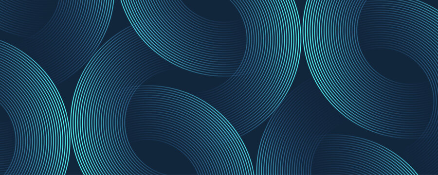 Modern digital abstract blue background with circular lines. Geometric stripe line art design for poster, brochure, cover, website, header, web banner, presentation
