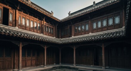 Fototapeta premium Courtyard, dark wood frame