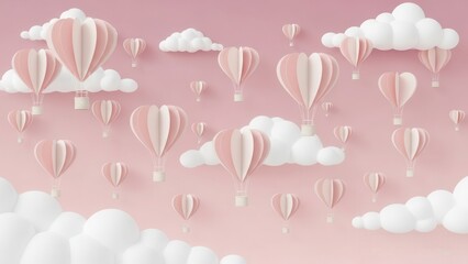 Whimsical hot air balloons floating in a sky of pastel clouds