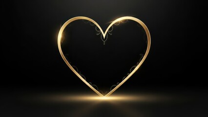 Glowing golden heart shape on dark background with light effect
