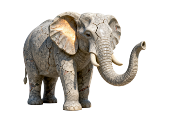 Stone Elephant Statue with Cracked Texture