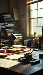 Obraz premium Faded dream ignites genius, desk hums with inspired energy Dutch angle captures potent, nascent ideas, idea, home office