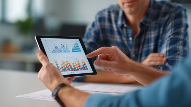 Business creative coworkers team Meeting Discussing showing the results chart and graph Work. - Powered by Adobe