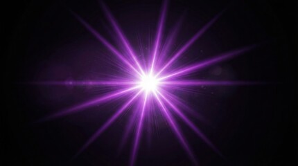 Purple glowing burst of light with radiant star flare on dark background,ideal for fantasy energy design,cosmic explosion effects,or spiritual awakening concepts in digital art and motion visuals