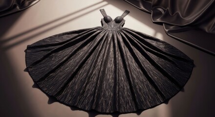 Elegant, textured black dress, dramatic lighting