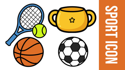 Obraz premium Sports Equipment Balls and Trophy Cup Vector Icons