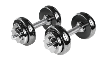 Heavy chrome dumbbell isolated on a white background for fitness and bodybuilding weightlifting training using professional gym equipment for strength and muscle exercise