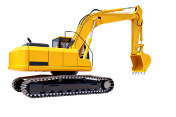 Yellow Excavator with Tracked Undercarriage