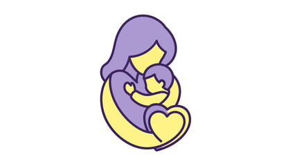 Obraz premium Mother Embracing Baby Vector Illustration with Heart Symbol, Concept of Motherhood and Maternal Love for Mother's Day