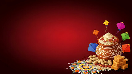 Vibrant makar sankranti celebration with kites and sweets