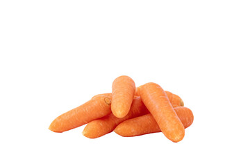 A pile of fresh baby carrots on white background