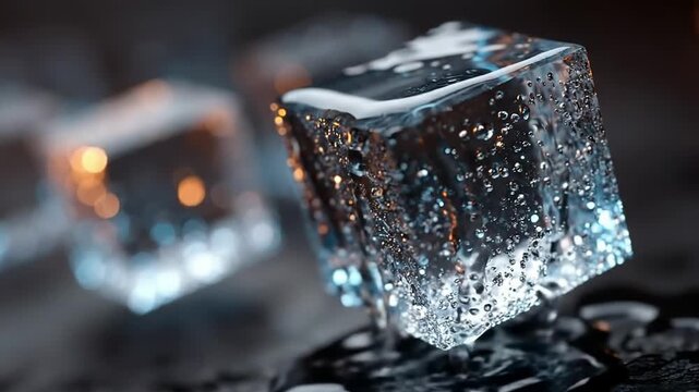 Futuristic sci-fi metal cube structure with glowing orange lights and complex details floating in dark space. Abstract 3D illustration of high-tech blockchain, data processing or quantum computer.