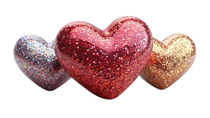 Fototapeta premium Three Glitter Hearts in Pink Gold and Red
