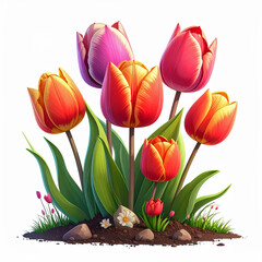 Bright and colorful Spring Tulips isolated on a white background