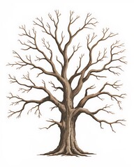Obraz premium Bare Tree Without Leaves Isolated on White Background Dry Winter Nature Concept